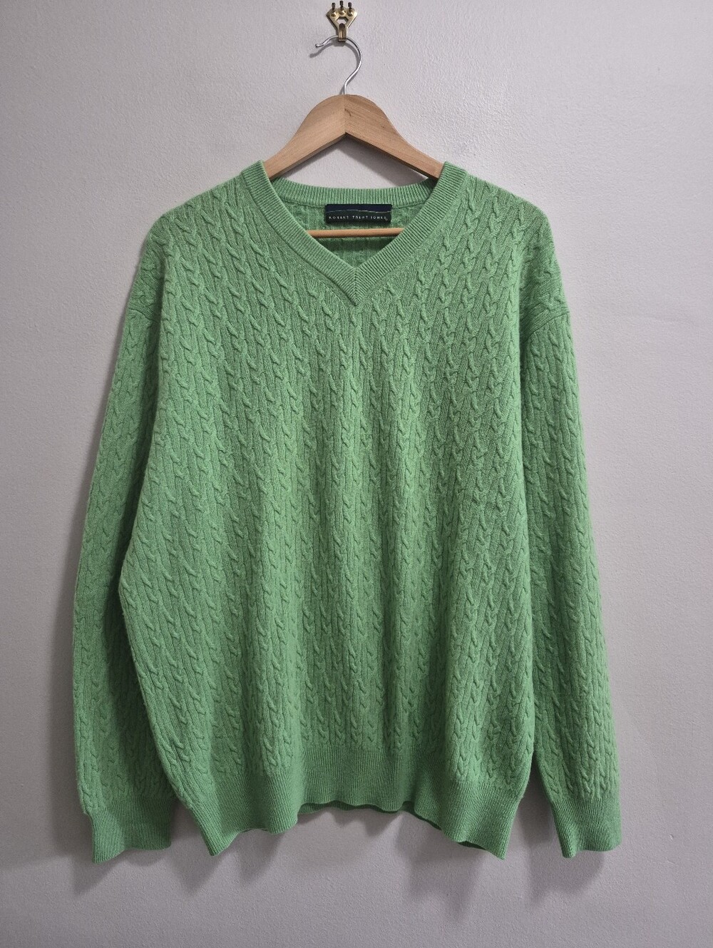 Robert Trent Jones Green Cableknit Mongolian Cashmere Sweater Size Large